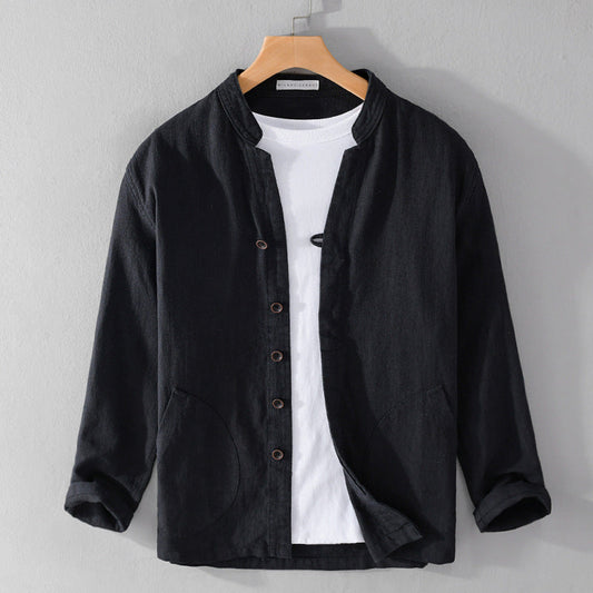 Lorenzo Vitali Relaxed Shirt-Jacket with Mandarin Collar and Patch Pockets