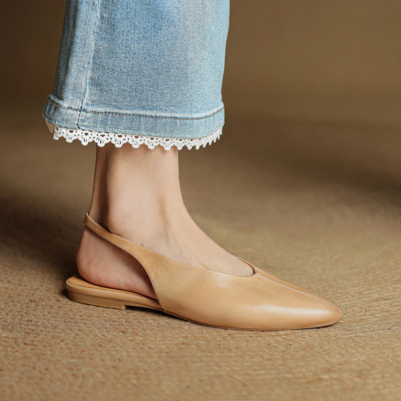 Viola Pointed Toe Slingback Flats | Solid V-Cut Vamp Flats