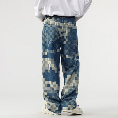 Asperia Mosaic Denim Jeans | Patchwork Stretch Modern-Fit Jeans