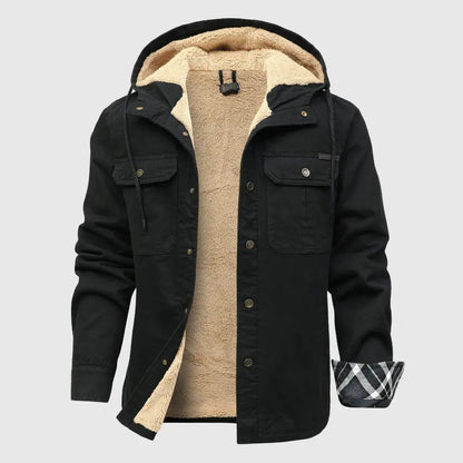 Oscar Hooded Shirt Jacket | Sherpa Lined Button Front Shirt Jacket