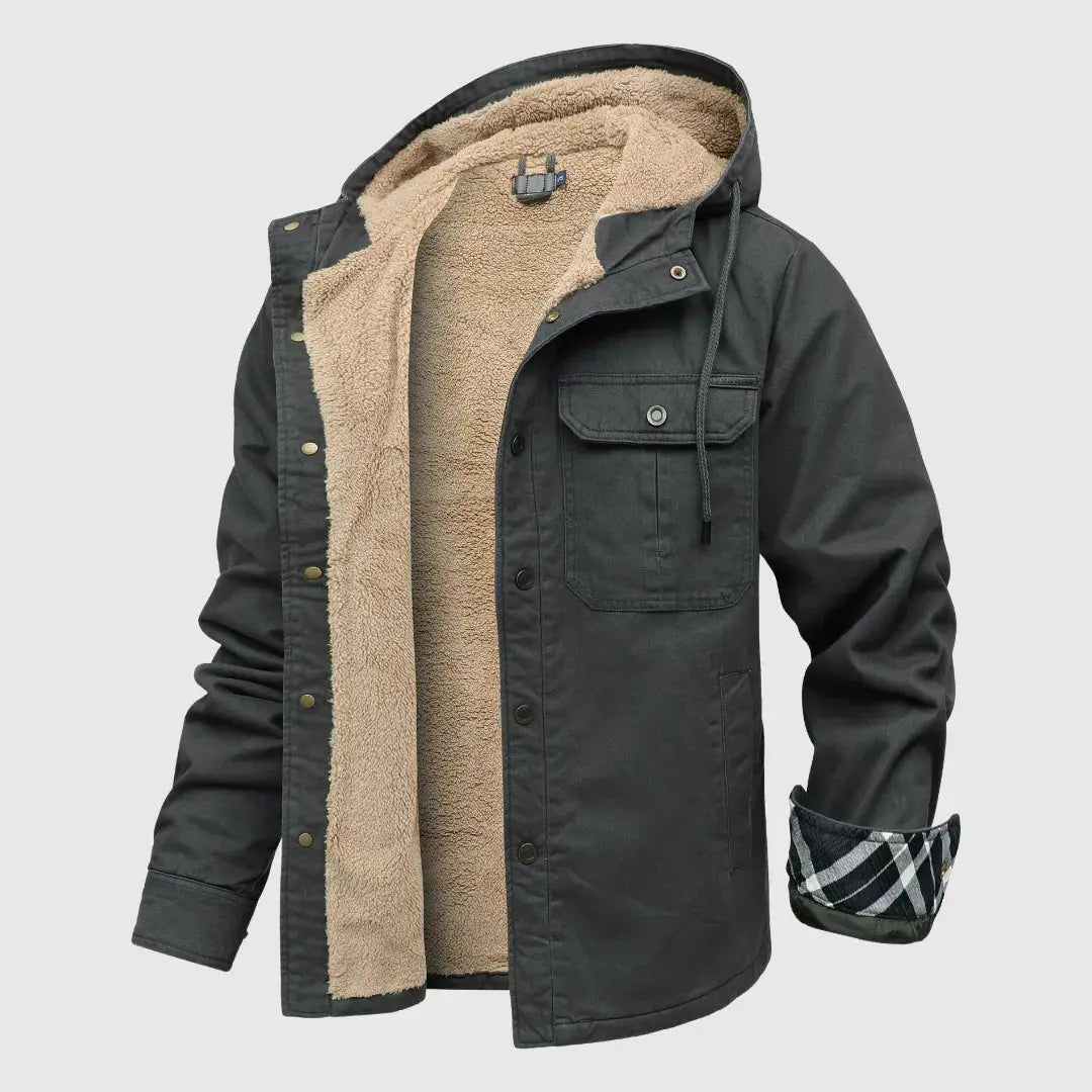 Oscar Hooded Shirt Jacket | Sherpa Lined Button Front Shirt Jacket