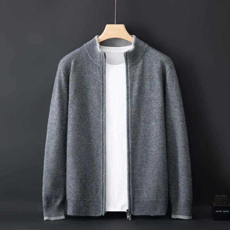 Oliver Mock Neck Knit Jacket | Zip-Up Ribbed Trim Jacket