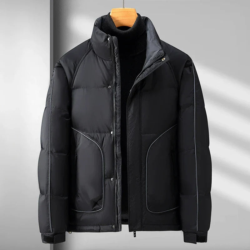 Calder Quilted Puffer Jacket – Stand Collar – Cropped Fit – Zip & Snap Closure