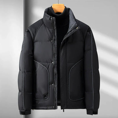 Calder Quilted Puffer Jacket – Stand Collar – Cropped Fit – Zip & Snap Closure