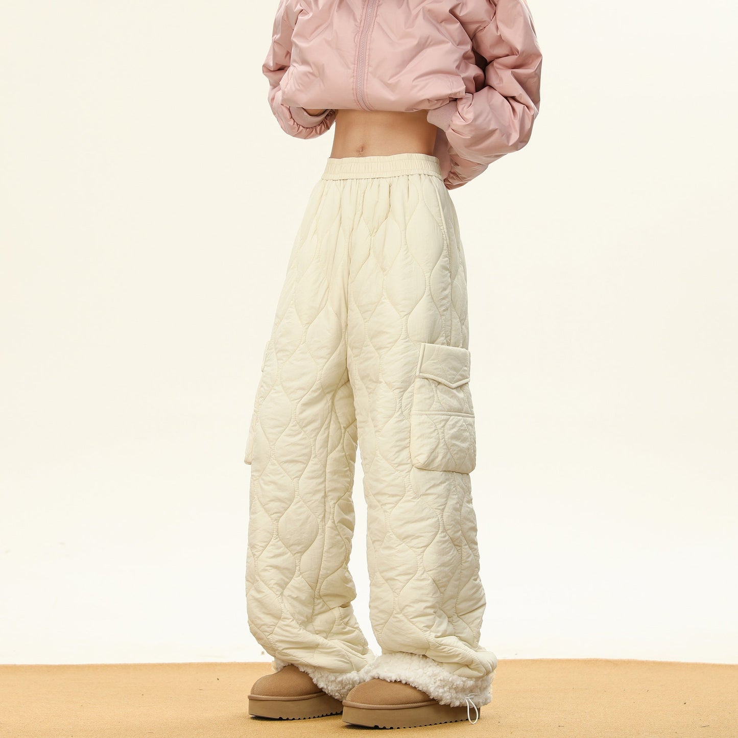 Oscar Quilted Wide-Leg Quilted Pants | Non-Fur Lined Solid Pants