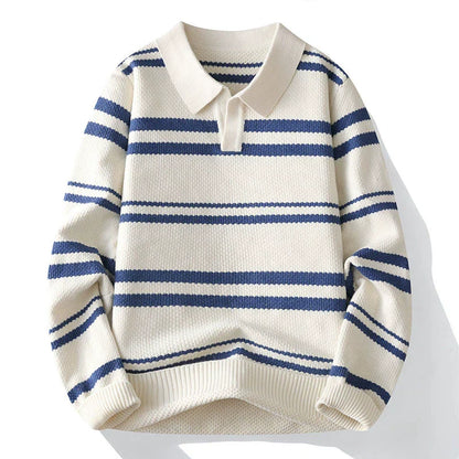 Wilson Striped Pullover | Turn-Down Collar Casual Knit Sweater