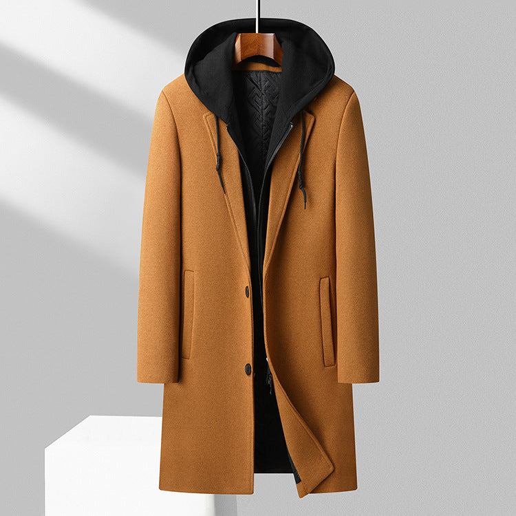 Men's Coat - Wool Blend - Hooded - Classic Button Front