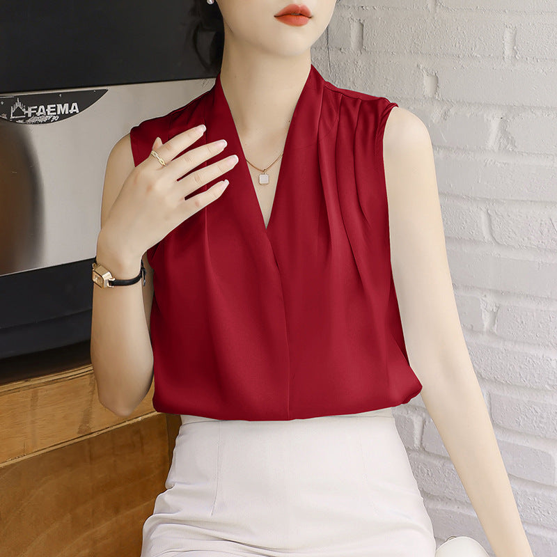 Pleated V-Neck Blouse