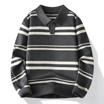 Wilson Striped Pullover | Turn-Down Collar Casual Knit Sweater