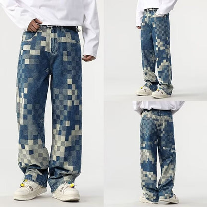 Asperia Mosaic Denim Jeans | Patchwork Stretch Modern-Fit Jeans