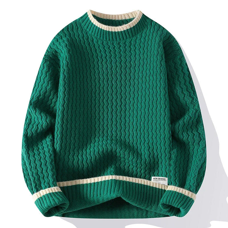 Oliver Relaxed Fit Pullover Sweater | Textured Striped Trim Sweater