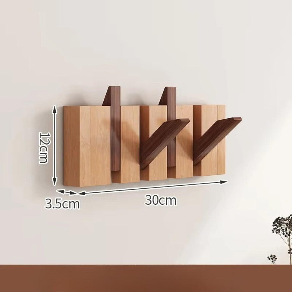 Modern Wooden Flip Hook Rack With Foldable Hooks