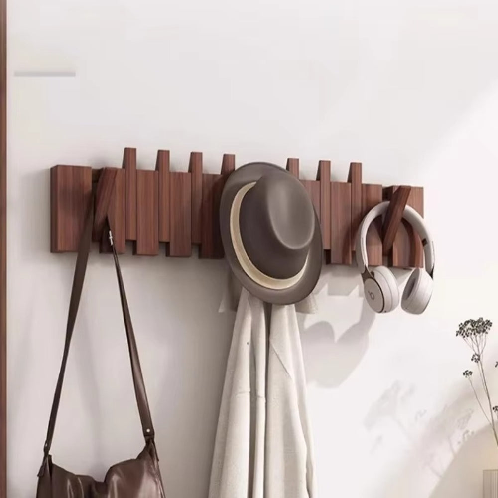 Modern Wooden Flip Hook Rack With Foldable Hooks