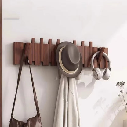Modern Wooden Flip Hook Rack With Foldable Hooks