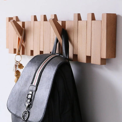 Modern Wooden Flip Hook Rack With Foldable Hooks