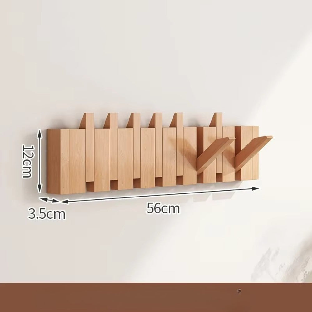 Modern Wooden Flip Hook Rack With Foldable Hooks