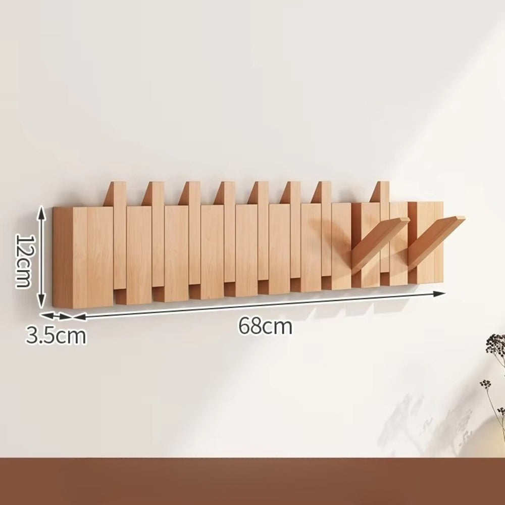 Modern Wooden Flip Hook Rack With Foldable Hooks