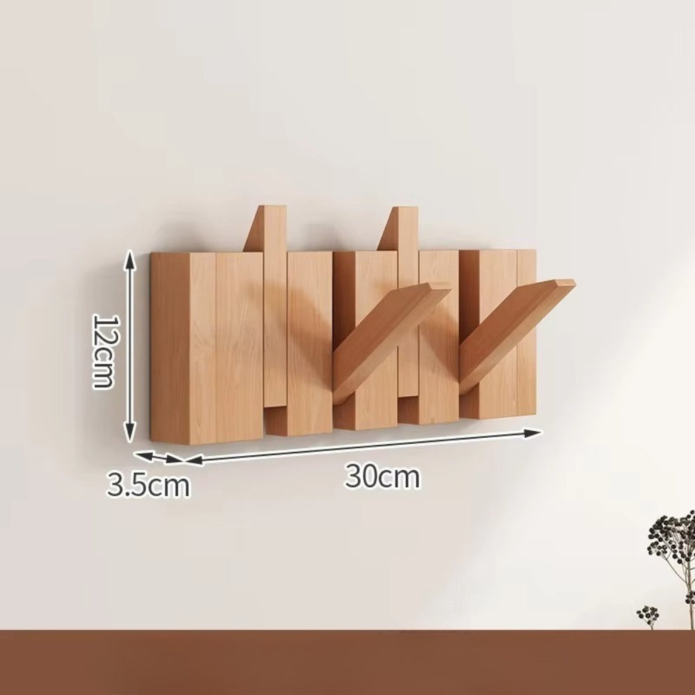 Modern Wooden Flip Hook Rack With Foldable Hooks