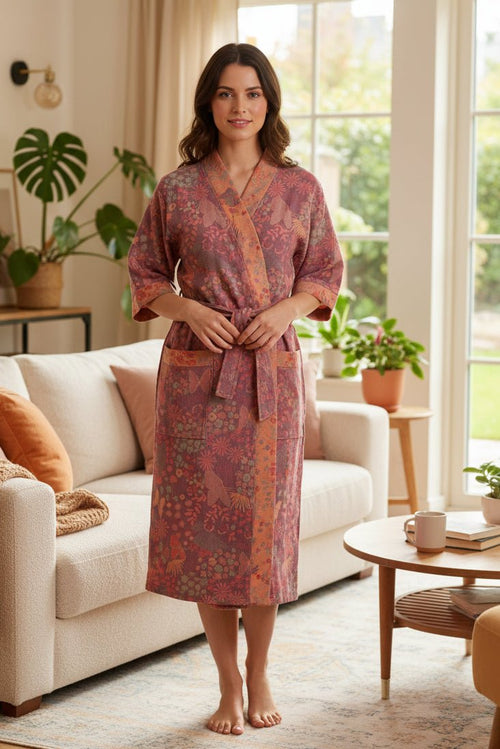 ZENÉVA – Lightweight Cotton Bathrobe with Soft Retro Pattern Finish