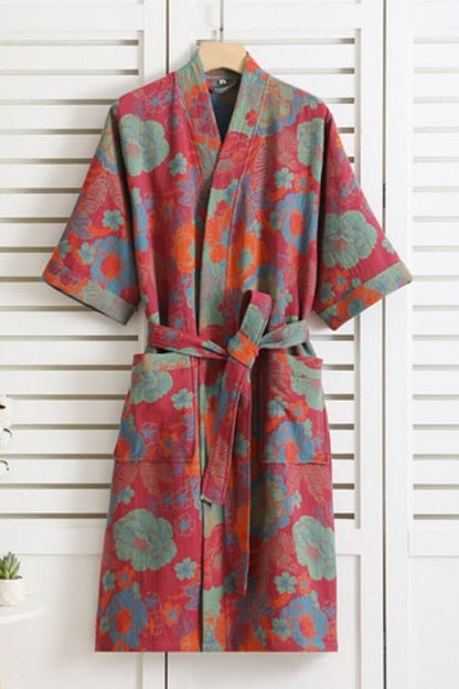 ZENÉVA – Lightweight Cotton Bathrobe with Soft Retro Pattern Finish