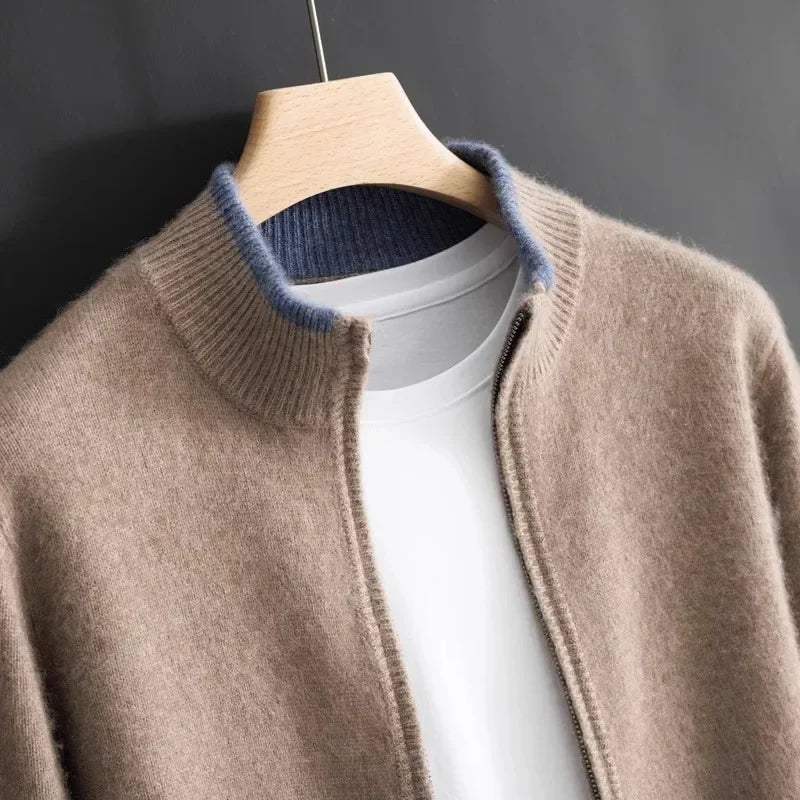 Oliver Mock Neck Knit Jacket | Zip-Up Ribbed Trim Jacket