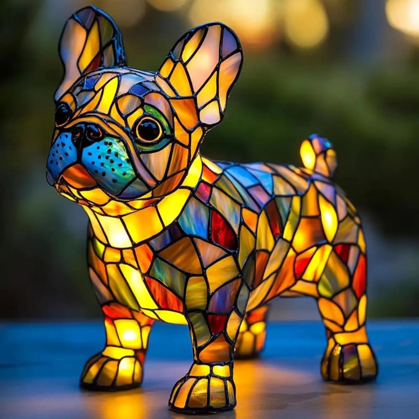 Art Nouveau Stained Resin Cat and Dog Table Lamp