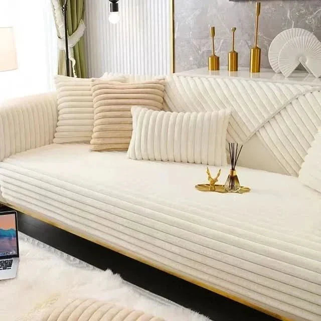 Contemporary Ribbed Sofa Cover With Non-Slip Backing
