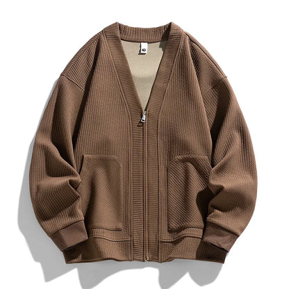 Theodore Relaxed Fit Zip-Up Cardigan | Textured Pockets Zip-Up Cardigan