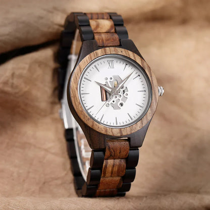 Theodore Wooden Analog Watch | Link Bracelet Round Face Analog Watch