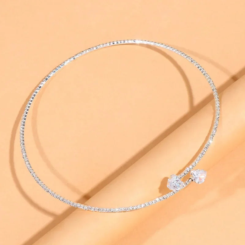 Freya Embellished Fitted Choker Necklace | Crystal Heart Accent Necklace