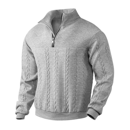 Arthur Cable Knit High-Neck Half-Zip Sweater | Textured Hip-Length Sweater