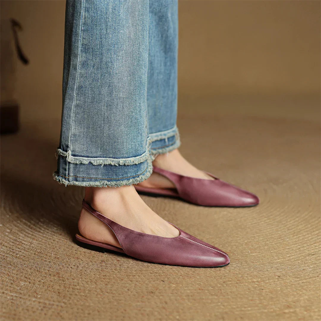 Viola Pointed Toe Slingback Flats | Solid V-Cut Vamp Flats