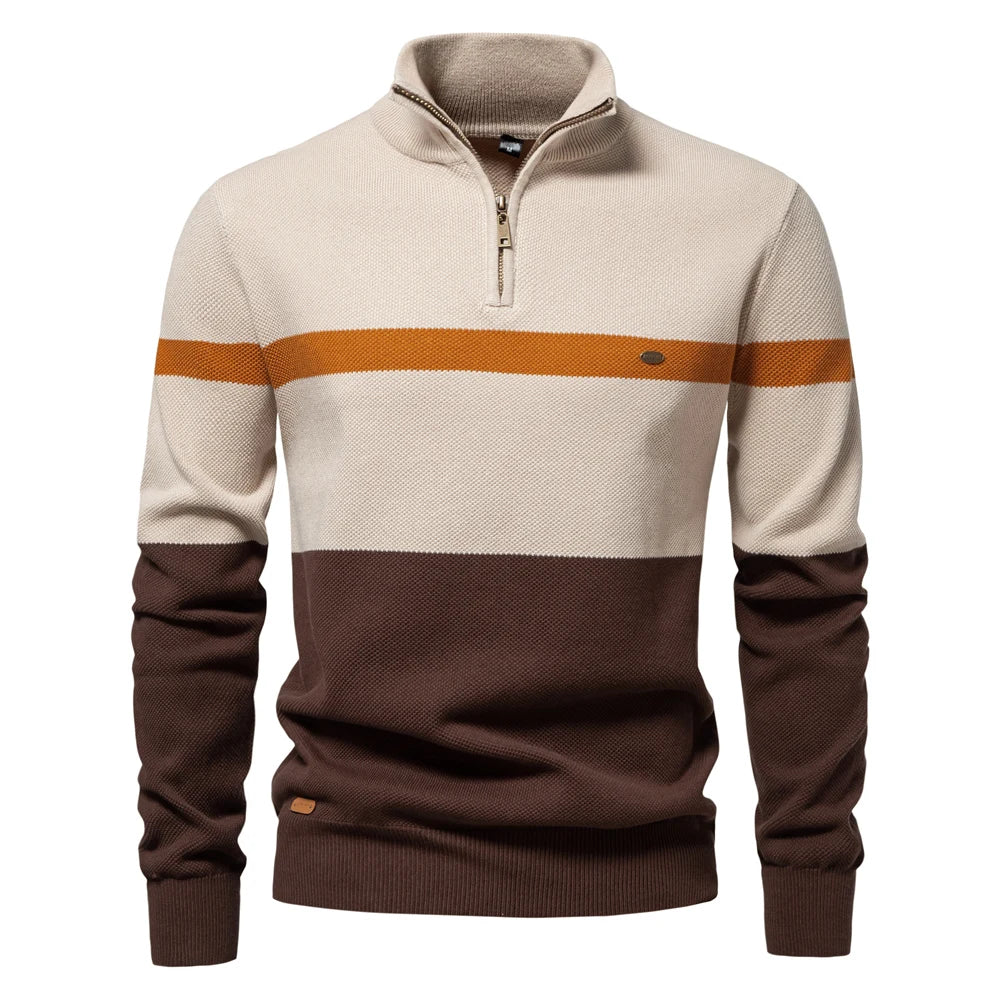 Oscar Color-Block Ribbed Quarter-Zip Sweater | Regular Fit Hip-Length Sweater