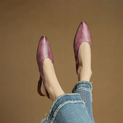 Viola Pointed Toe Slingback Flats | Solid V-Cut Vamp Flats