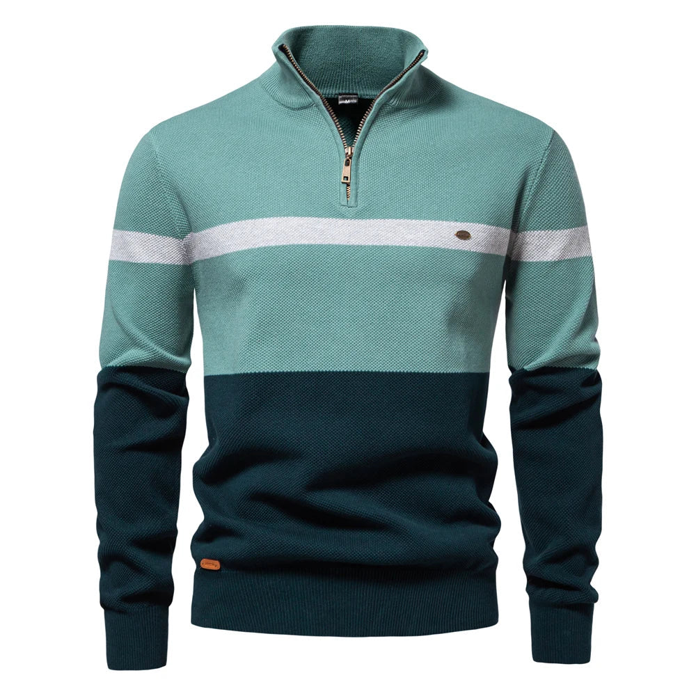 Oscar Color-Block Ribbed Quarter-Zip Sweater | Regular Fit Hip-Length Sweater