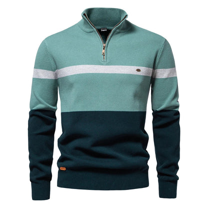 Oscar Color-Block Ribbed Quarter-Zip Sweater | Regular Fit Hip-Length Sweater