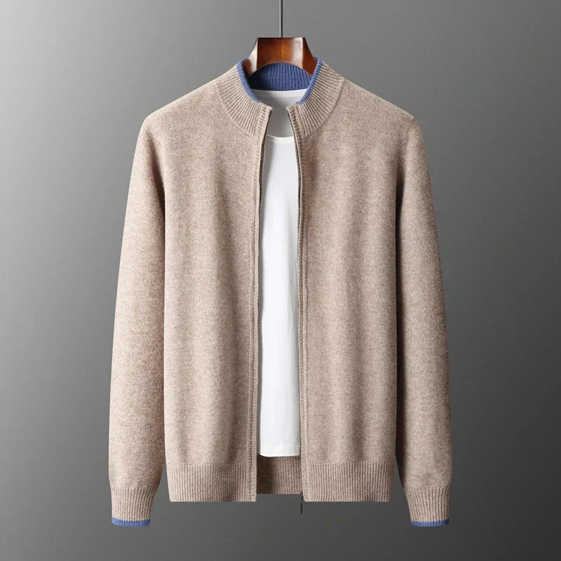 Oliver Mock Neck Knit Jacket | Zip-Up Ribbed Trim Jacket