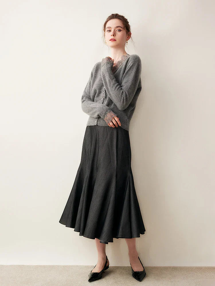 Rosie Fitted Cardigan | Lace Trim Button Front Cardigan