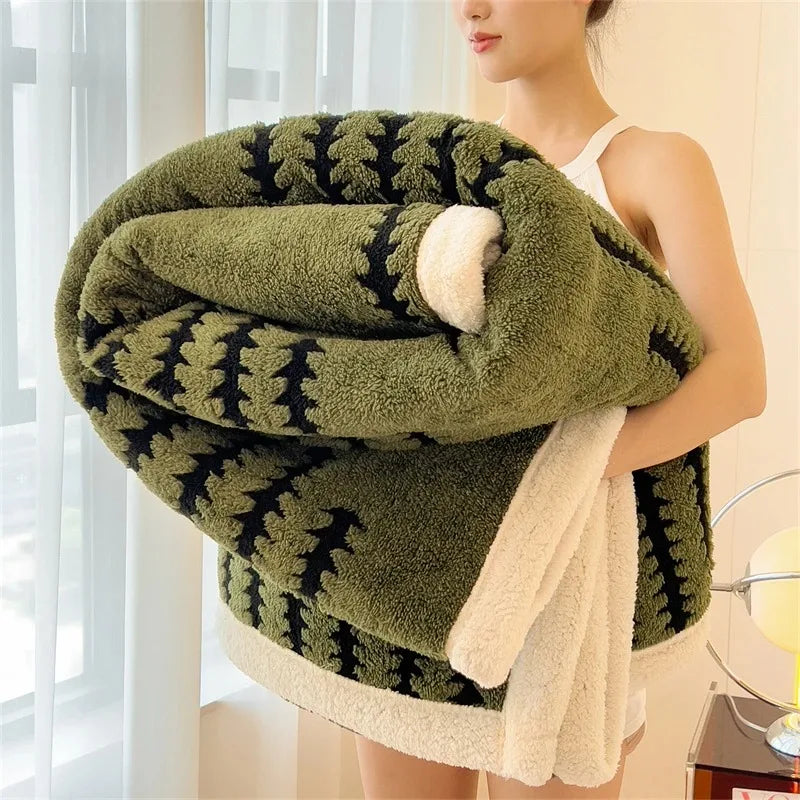 Flannel Blanket With Plush Sherpa Fleece