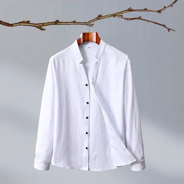 Relaxed-Fit Shirt with Band Collar and Button Front Detail