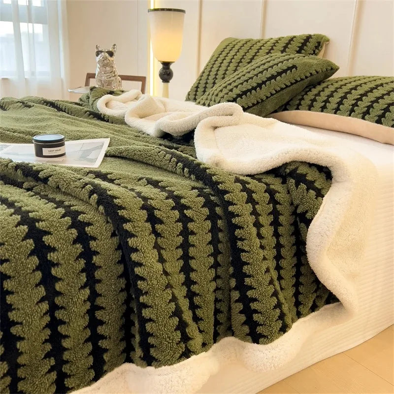 Flannel Blanket With Plush Sherpa Fleece