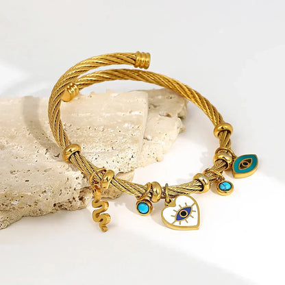 Isla Charm Cuff Bracelet | Twisted Band Charm Embellished Bracelet