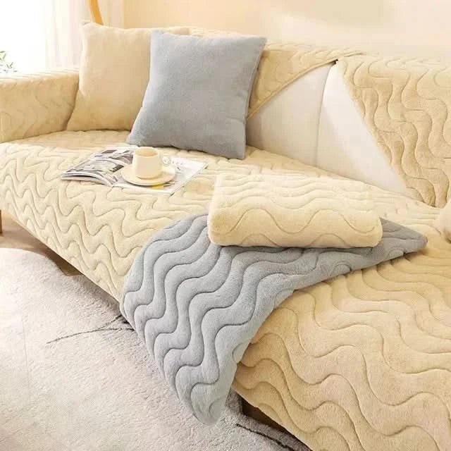 Contemporary Ribbed Sofa Cover With Non-Slip Backing