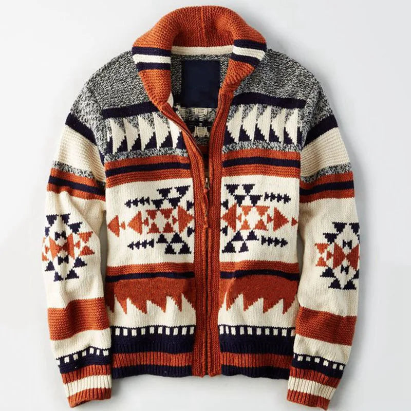 Kendrick Patchwork Cardigan | Hand-Knit Zip-Up Geometric Cardigan
