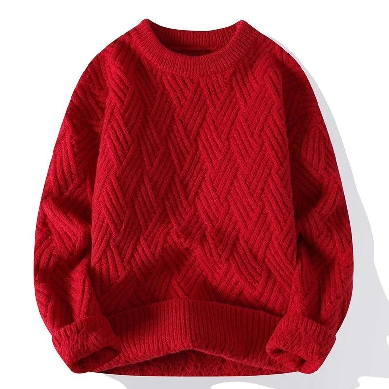 Freddie Relaxed Fit Sweater | Geometric Ribbed Hip-Length Sweater