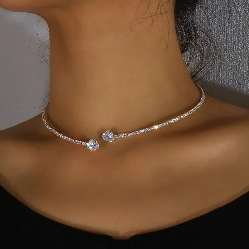 Freya Embellished Fitted Choker Necklace | Crystal Heart Accent Necklace