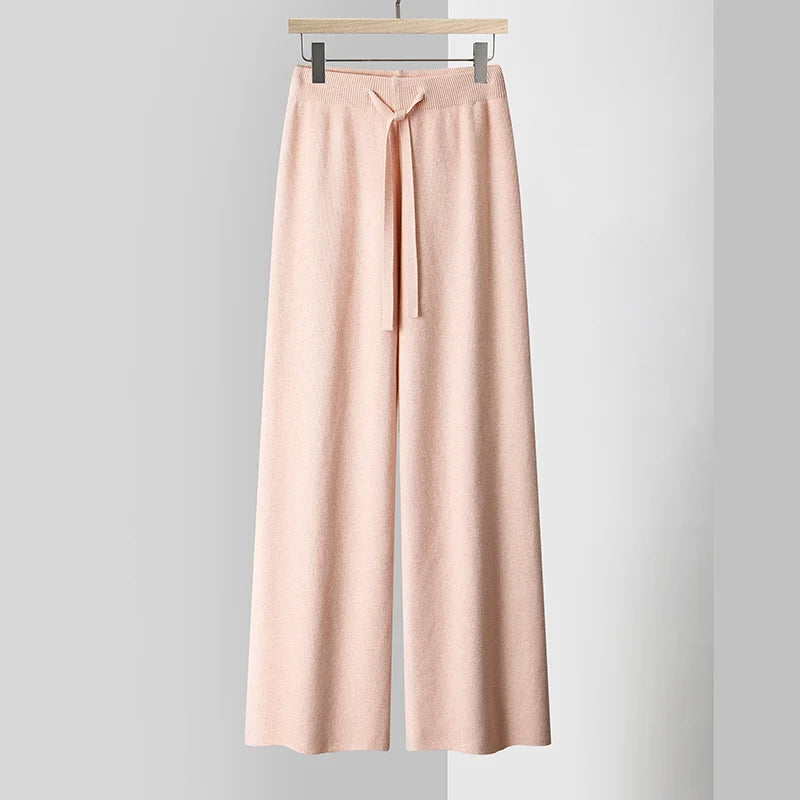 Amelia Wide-Leg Knit Trousers | Drawstring Waist Knit Trousers