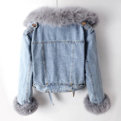 Siena Fox Fur Trim Lined Biker Jacket | Belted Hip-Length Jacket
