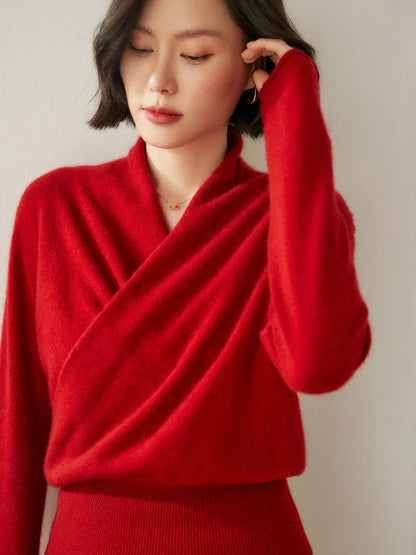 Isla Wool Wrap Sweater | V-Neck Long Sleeve Sweater