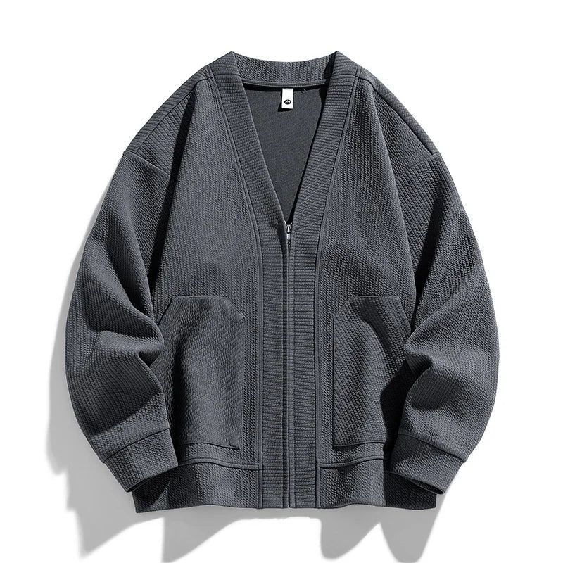 Theodore Relaxed Fit Zip-Up Cardigan | Textured Pockets Zip-Up Cardigan
